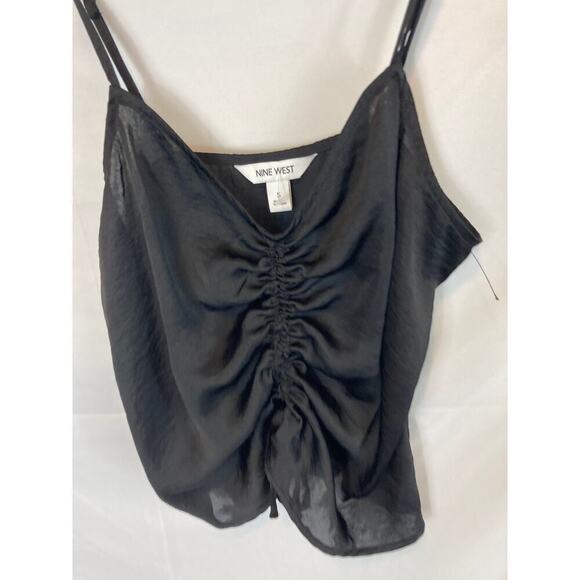 Nine West Ruched Center Satin Tank black Size Small - Picture 4 of 9